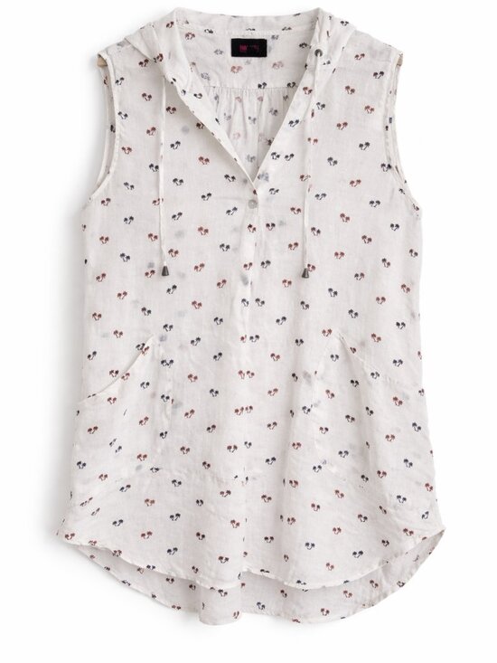 For Cynthia Tops - For Cynthia Beachwear Linen Hooded Tunic Sleeveless Palm Print Cover Up